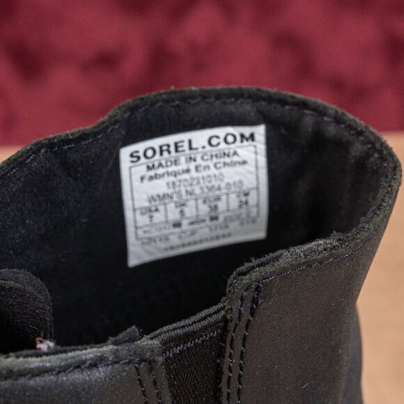 Sorel Wmn Joan Of Artic Wedge III Zip Black Leather Zip Lug Ankle Boots sz 7 - Picture 7 of 8